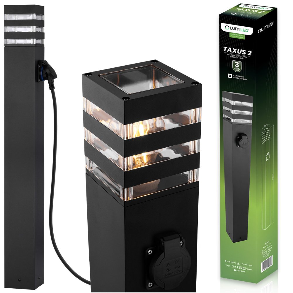 E-shop Záhradný vonkajší stojaci LED stĺp E27 12W so zásuvkou TAXUS 2 80cm LUMILED