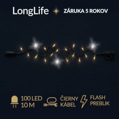 LongLife spojovateľná led svetelná reťaz vonkajšia flash - 100led - 10m teplá biela/ flash prebliknutie studená biela