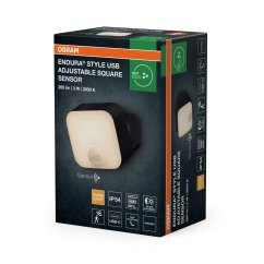 Vonkajšie nástenné svietidlo LED so senzorom pohybu a súmraku 3W 150lm 3000K teplá stmievateľná nastaviteľná sivá USB-C IP54 Endura Osram