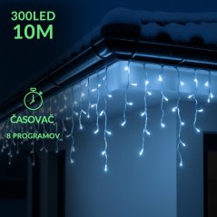 Vianočná led svetelná záclona vonkajšia - programy - časovač - 300led - 10m modrá