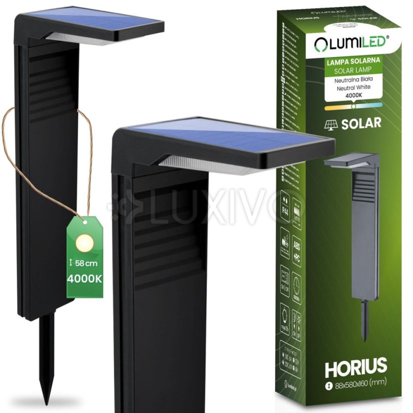 41cm HORIUS HORIUS 4000K IP44 LUMILED Solárne záhradné pólové LED svetlo