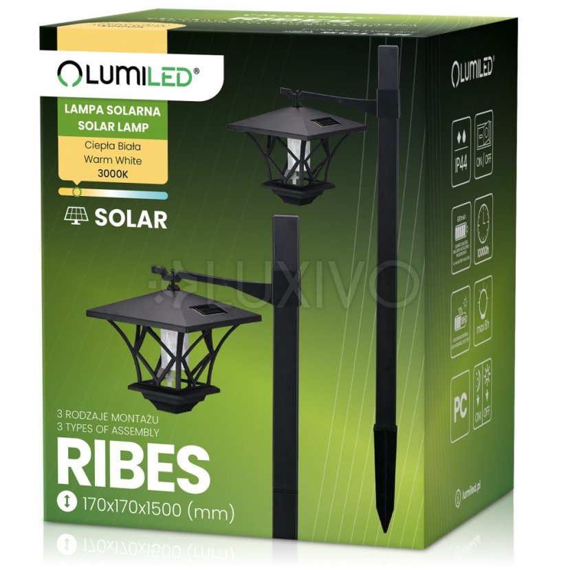 LED RIBES Solárne záhradné lampy Vonkajšia lampa 150cm LUMILED