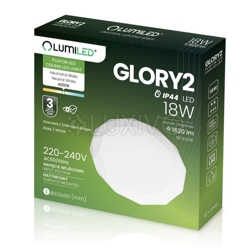 LED stropné svietidlo nástenné 18W IP44 okrúhle GLORY 2 Diamant 33cm LUMILED