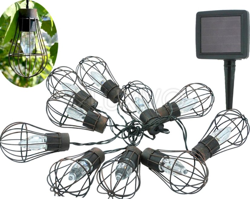 Solárna záhradná dekoratívna girlanda 3,8 m 10 závesných drôtených žiaroviek 2900K Warm