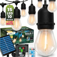Solárna záhradná girlanda 15x LED ozdobné žiarovky 10, 4m 2700K teplá + diaľkový ovládač IP65 SOLLIS 2 LUMILED