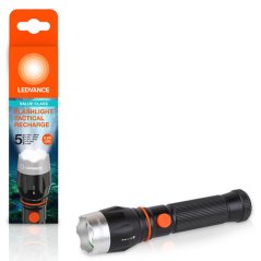 LED taktické pátracie svetlo Ručné dobíjateľné 3,2W 300lm 6500K Studená čierna baterka Ledvance