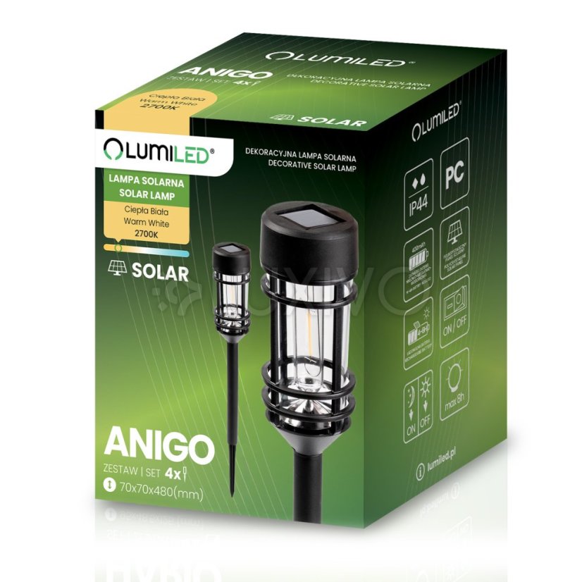 Komplet 4x Solárna záhradná lampa LED ANIGO 2700K zapichovacia vonkajšia stĺpiková lampka LUMILED