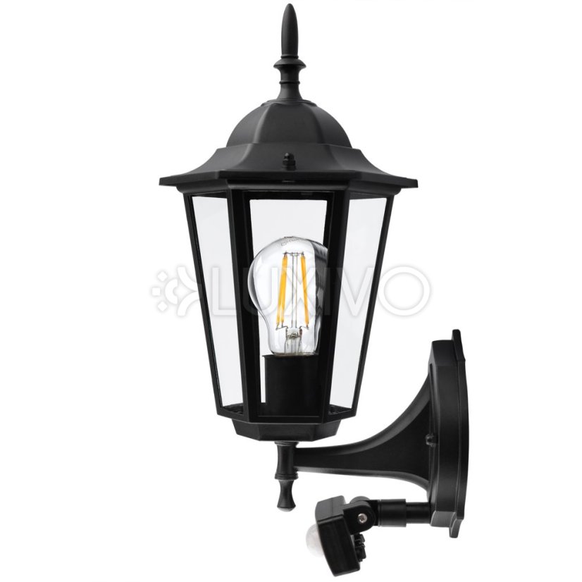 Vonkajšie nástenné svietidlo E27 so senzorom pohybu čierne BELLIS LUMILED