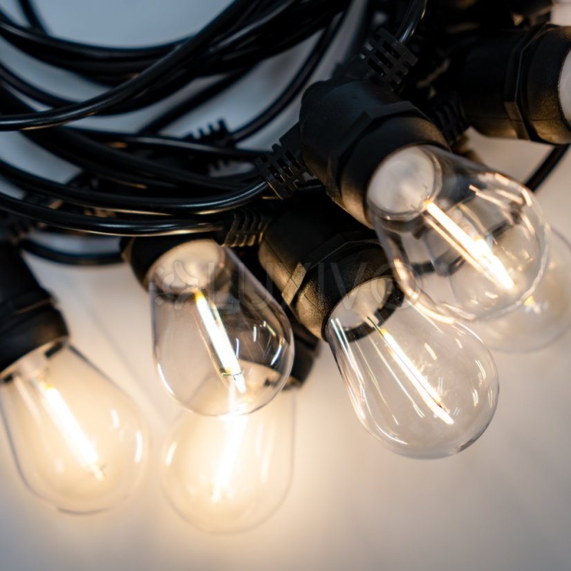 Solárna záhradná girlanda 15x LED ozdobné žiarovky 10, 4m 2700K teplá + diaľkové ovládanie SOLENA LUMILED