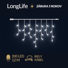 LongLife led svetelná záclona vonkajšia - 200led - 12m studená biela - biely kábel