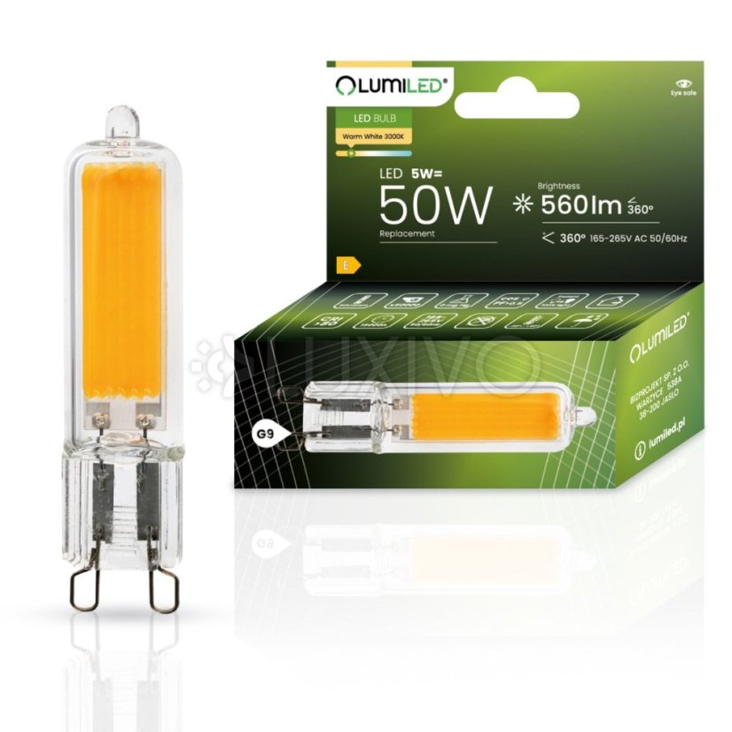 LED žiarovka G9 kapsula 5W = 50W 560lm 3000K Warm 360° LUMILED
