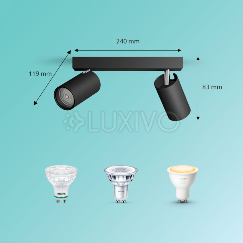 Reflektorové stropné svietidlo 2x GU10 IP44 čierne Kosipo Philips