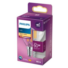 LED žiarovka guľová E14 P45 6,5W = 60W 806lm 2700K teplé vlákno PHILIPS