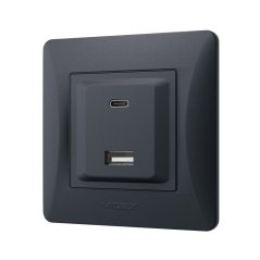 Zásuvka so rámikom USB-A + USB-C 20W 16A zapustená čierna BINERA VIDEX