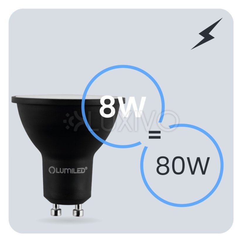 Žiarovka LED GU10 reflektor PAR16 8W = 80W 800lm 6500K studená 120° čierna LUMILED