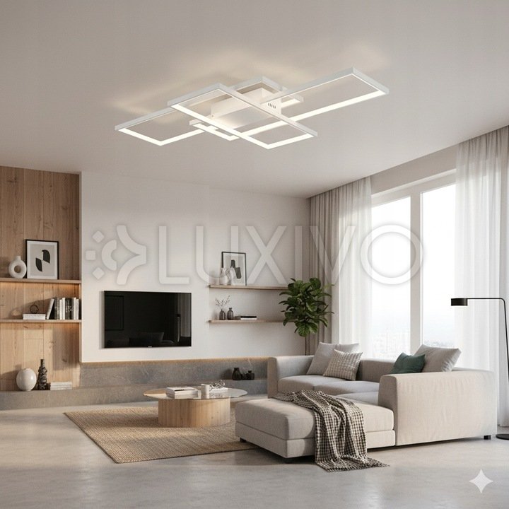 Geometrické stropné svietidlo PLAFON LED luster 130W 3000K-6500K biela + diaľkové ovládanie