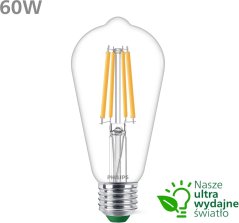 Edison E27 ST64 4W = 60W 840lm 2700K Teplé vlákno LED žiarovky PHILIPS Ultra Efficient