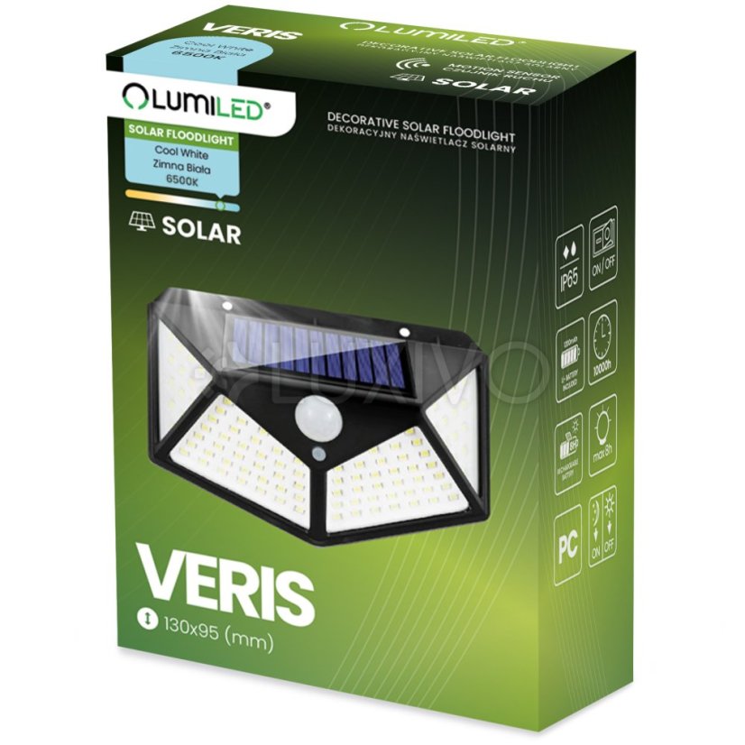 Solárne reflektory LED Halogénová záhradná lampa 6500K IP65 Senzor pohybu a súmraku VERIS LUMILED