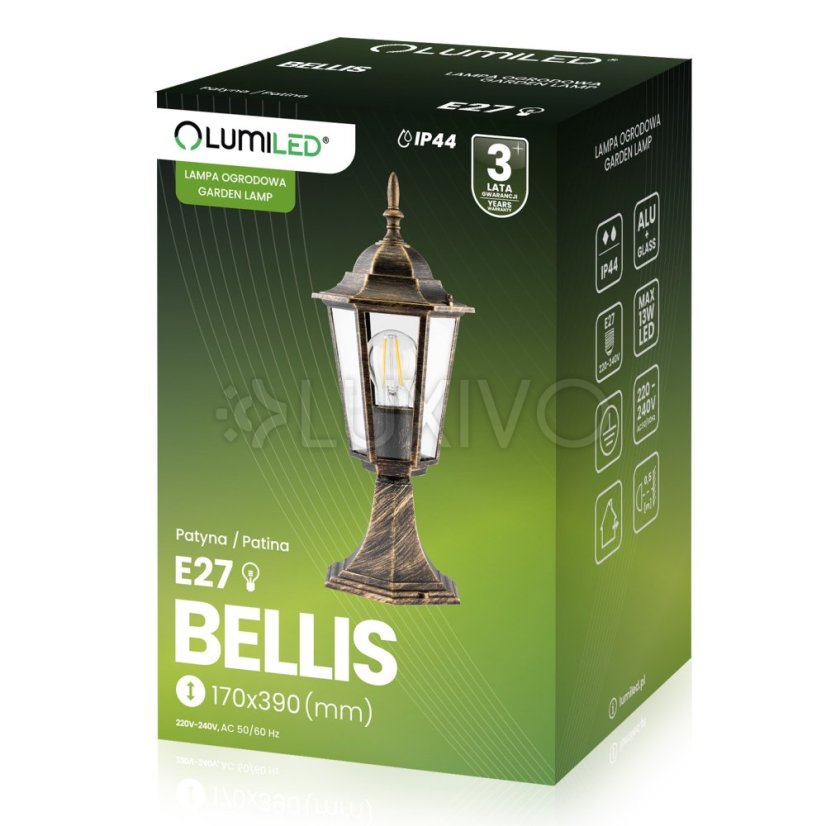 Záhradné svietidlo Vonkajšia lampa E27 Nízke tienidlo 40cm Patina BELLIS LUMILED