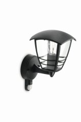 CREEK myGarden E27 IP44 LED fasádne nástenné svietidlo so senzorom pohybu čierne PHILIPS