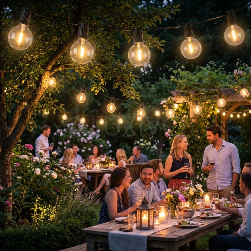 Solárna záhradná girlanda 30x LED dekoračné guličky 15, 05m 2700K teplá biela + diaľkové Lumiled