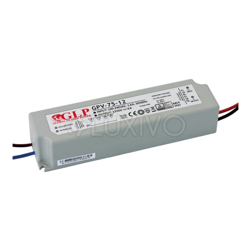 LED zdroj napätia 12V 72W 6A GPV-75-12 GLP IP67 hermetický