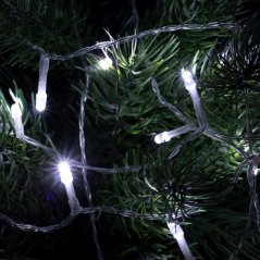 Vianočná led svetelná reťaz vonkajšia na batérie s časovačom + programator - 50led - 4,90m studená biela