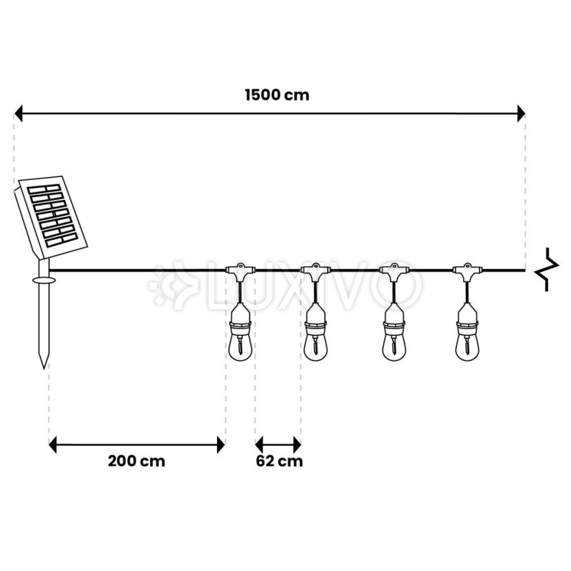 Vonkajšia solárna girlanda 22x LED ozdobné žiarovky 15m 2700K teplá IP65 SOLLIS 2 Lumiled