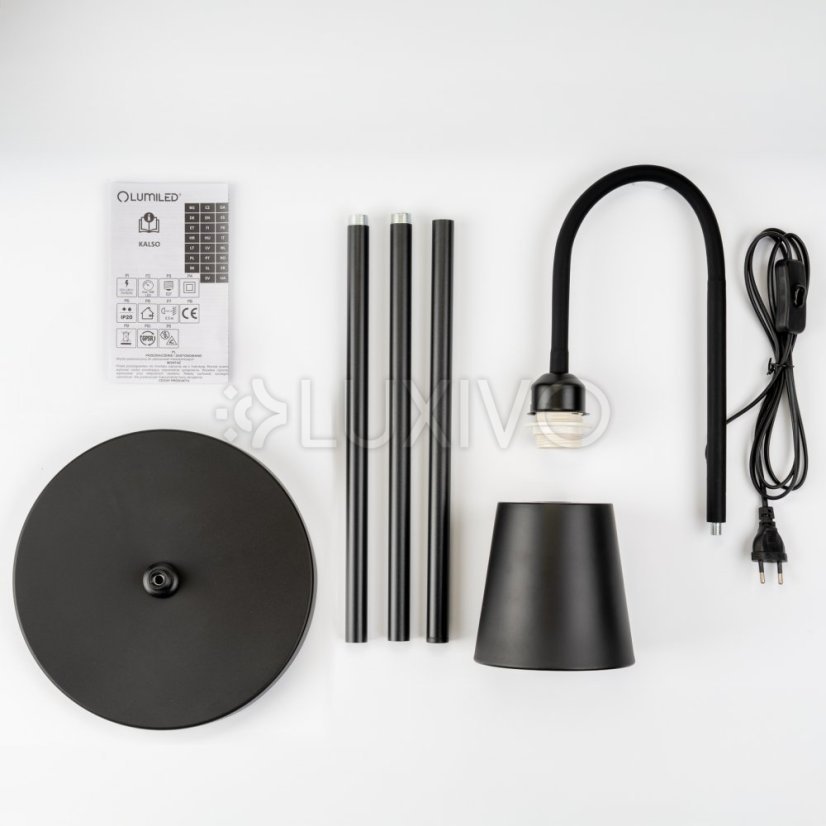 Lampa stojaca podlahová stolová LED E27 čierna s reguláciou výšky Kalso Lumiled