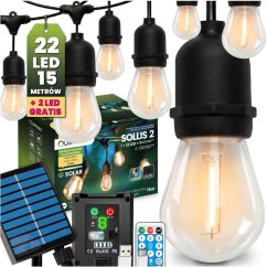 Vonkajšia solárna girlanda 22x LED ozdobné žiarovky 15m 2700K teplá IP65 SOLLIS 2 Lumiled