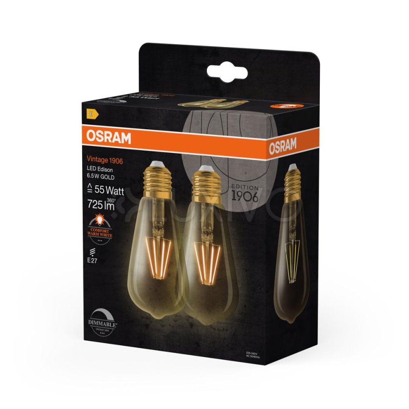LED žiarovka E27 6,5W 725lm 2400K Warm OSRAM Vintage 1906 Stmievateľná