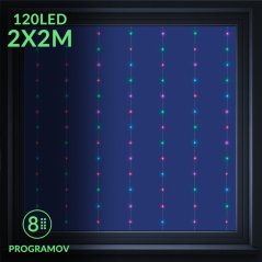 Vianočná mikro led svetelná záclona vonkajšia - SMART - programátor - 120led - 2x2 m - RGB