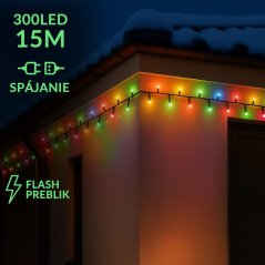 Vianočná led svetelná reťaz vonkajšia FLASH - na spájanie - 300led - 15m - multicolour