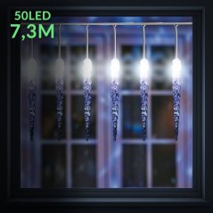 Vianočná led svetelná reťaz vonkajšia - 15 cencúle - 50led - 7,3m studená biela