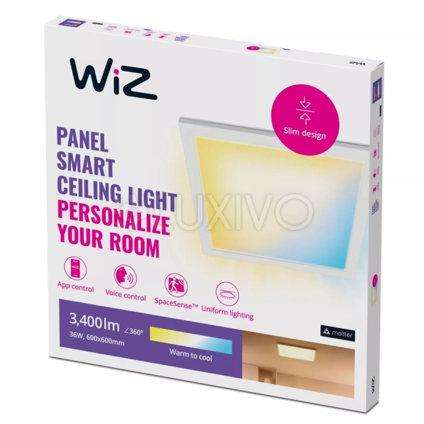 LED panelové stropné svietidlo 36W 3400lm 2700-6500K TW 60x60 cm White Square Smart SMART WiFi Bluetooth App WiZ