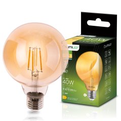 LED žiarovka E27 guľa G95 4W = 40W 470lm 2000K teplá 360° jantárová filament LUMILED