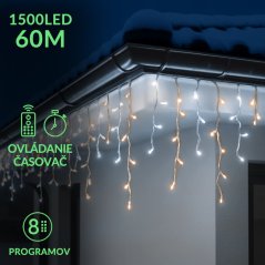 Vianočná led svetelná záclona vonkajšia - programy - časovač + diaľkový ovládač - 1500led - 60m studená + teplá biela