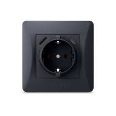 Zásuvka jednoradová s USB-A+USB-C 16A zapustená čierna BINERA VIDEX