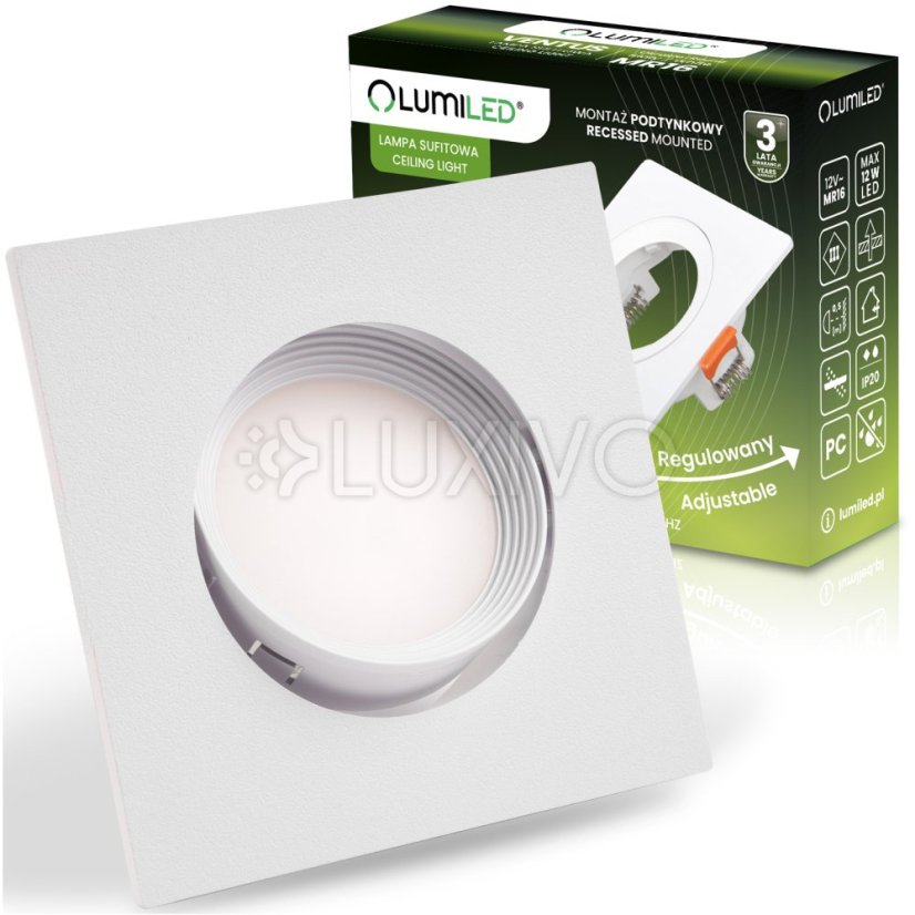 Halogénové svietidlo na zapustenú montáž Hranaté biele GU10 MR16 VENTUS Lumiled