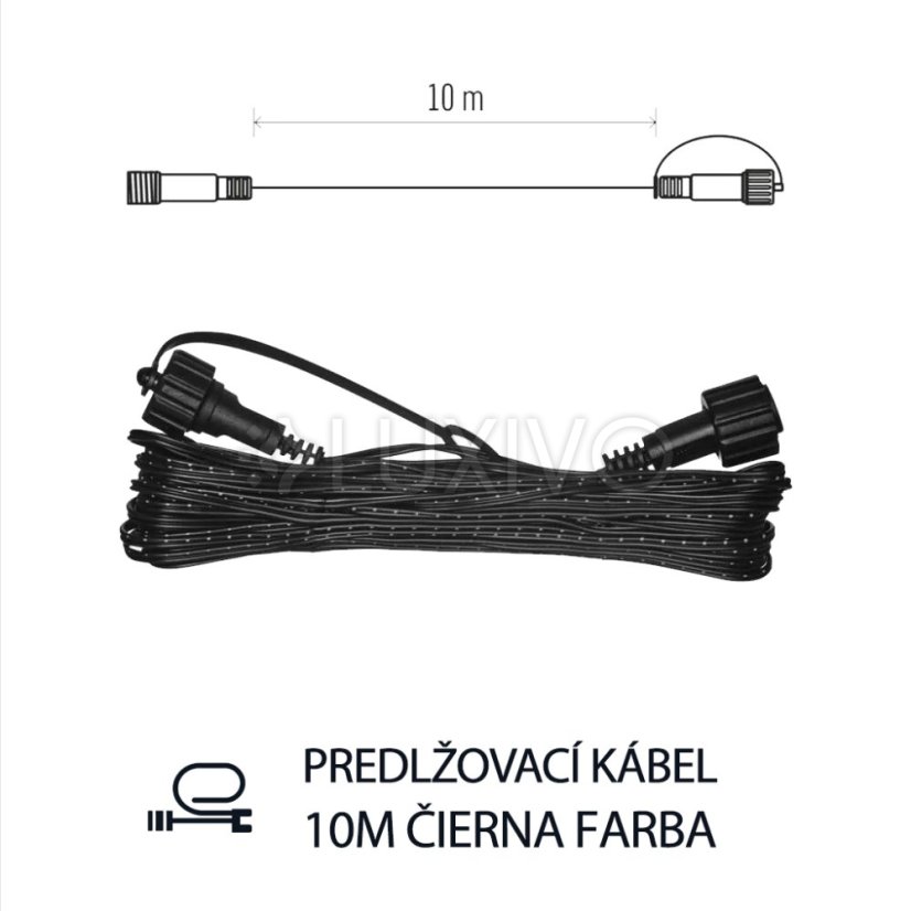 Predlžovací kábel pre spojovateľné reťaze - 10m - čierny
