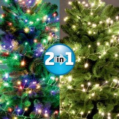 Vianočná led svetelná mikro reťaz cluster vonkajšia s časovačom + programator - 600led - 9m multicolour+teplá biela