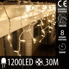 Vianočná led svetelná záclona vonkajšia - programy - časovač + diaľkový ovládač - 1200led - 30m teplá biela