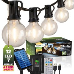 Solárna záhradná girlanda 12x LED dekoratívne guličky 6, 55m 2700K teplá biela + diaľkový ovládač CALLIS2 Lumiled