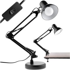 Kresliarska stolová lampa E27 TOBI čierna Lumiled s úchytom na dosku