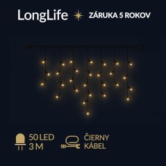 LongLife spojovateľná led svetelná záclona vonkajšia - 50led - 3m teplá biela