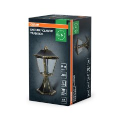 Záhradná stojaca vonkajšia lampa latáreň E27 čierna zlatá IP44 Endura Osram