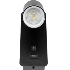 Nástenné svietidlo GU10 RING s USB a vypínačom čierne