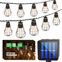 Solárna záhradná dekoratívna girlanda 3,8 m 10 závesných drôtených žiaroviek 2900K Warm