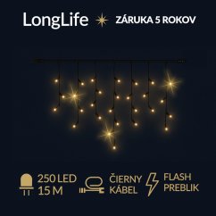 LongLife led svetelná záclona vonkajšia flash - 250led - 15m teplá biela / flash prebliknutie teplá biela