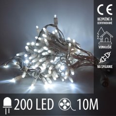 Vianočná led svetelná reťaz vonkajšia na spájanie - 200led - 10m studená biela